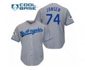 Youth Majestic Los Angeles Dodgers #74 Kenley Jansen Replica Grey Road 2017 World Series Bound Cool Base MLB Jersey