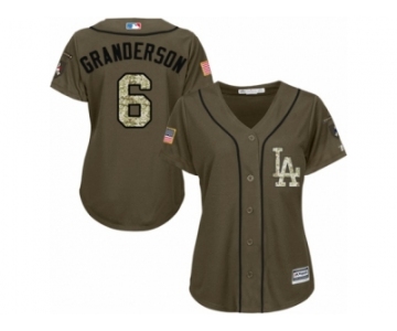 Women Majestic Los Angeles Dodgers #6 Curtis Granderson Authentic Green Salute to Service MLB Jersey
