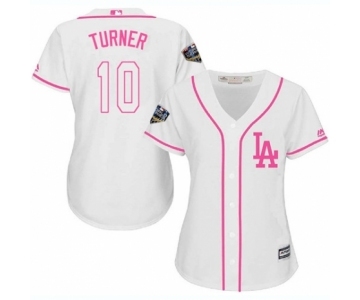 Women's Majestic Los Angeles Dodgers #10 Justin Turner Authentic White Fashion Cool Base 2018 World Series MLB Jersey