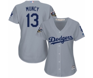 Women's Majestic Los Angeles Dodgers #13 Max Muncy Authentic Grey Road Cool Base 2018 World Series MLB Jersey