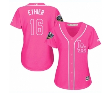 Women's Majestic Los Angeles Dodgers #16 Andre Ethier Authentic Pink Fashion Cool Base 2018 World Series MLB Jersey