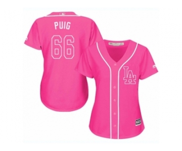 Women's Majestic Los Angeles Dodgers #66 Yasiel Puig Replica Pink Fashion Cool Base MLB Jersey