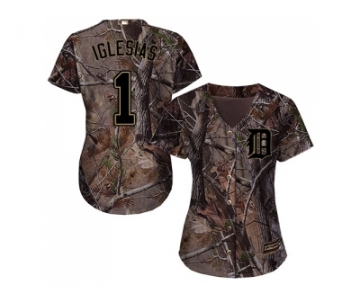Women Detroit Tigers #1 Jose Iglesias Camo Realtree Collection Cool Base Stitched MLB Jersey