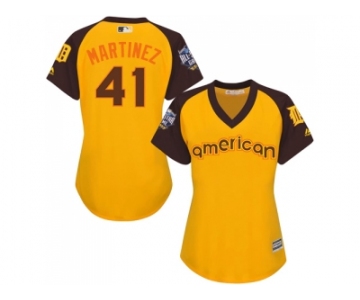 Women's Majestic Detroit Tigers #41 Victor Martinez Authentic Yellow 2016 All-Star American League BP Cool Base MLB Jersey