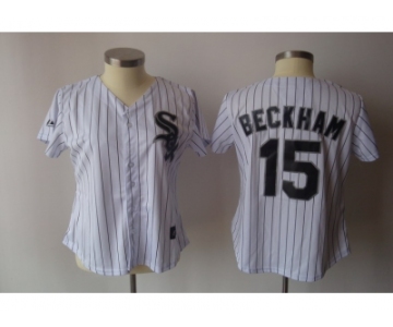 MLB Women Jerseys Chicago white sox #15 beckham white[black strip]