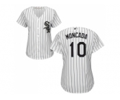 Women Chicago White Sox #10 Yoan Moncada White(Black Strip) Home Stitched MLB Jersey