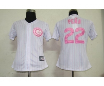 MLB Women Jerseys Chicago Cubs #22 Pena White[Pink strip]