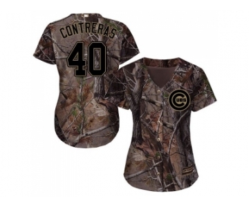 Women Chicago Cubs #40 Willson Contreras Camo Realtree Collection Cool Base Stitched MLB Jersey