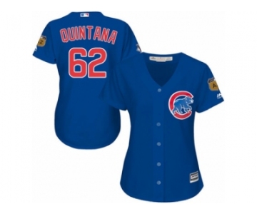 Women Majestic Chicago Cubs #62 Jose Quintana Replica Royal Blue Alternate MLB Jersey
