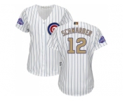 Women's Chicago Cubs #12 Kyle Schwarber White(Blue Strip) 2017 Gold Program Cool Base Stitched MLB Jersey