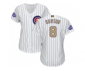 Women's Chicago Cubs #8 Andre Dawson White(Blue Strip) 2017 Gold Program Cool Base Stitched MLB Jersey