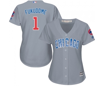 Women's Majestic Chicago Cubs #1 Kosuke Fukudome Authentic Grey Road MLB Jersey