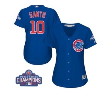 Women's Majestic Chicago Cubs #10 Ron Santo Authentic Royal Blue Alternate 2016 World Series Champions Cool Base MLB Jersey