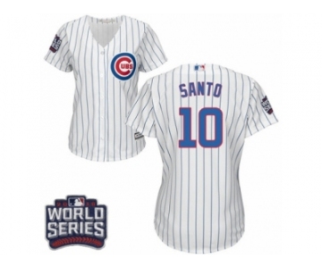 Women's Majestic Chicago Cubs #10 Ron Santo Authentic White Home 2016 World Series Bound Cool Base MLB Jersey