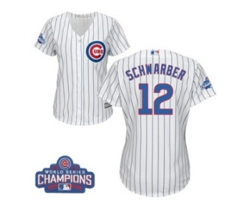 Women's Majestic Chicago Cubs #12 Kyle Schwarber Authentic White Home 2016 World Series Champions Cool Base MLB Jersey
