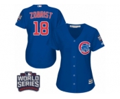 Women's Majestic Chicago Cubs #18 Ben Zobrist Authentic Royal Blue Alternate 2016 World Series Bound Cool Base MLB Jersey