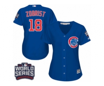 Women's Majestic Chicago Cubs #18 Ben Zobrist Authentic Royal Blue Alternate 2016 World Series Bound Cool Base MLB Jersey
