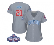 Women's Majestic Chicago Cubs #21 Sammy Sosa Authentic Grey Road 2016 World Series Champions Cool Base MLB Jersey