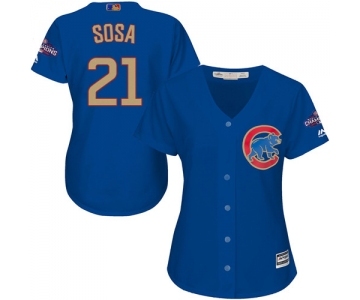 Women's Majestic Chicago Cubs #21 Sammy Sosa Authentic Royal Blue 2017 Gold Champion MLB Jersey