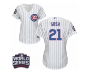 Women's Majestic Chicago Cubs #21 Sammy Sosa Authentic White Home 2016 World Series Bound Cool Base MLB Jersey