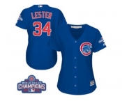Women's Majestic Chicago Cubs #34 Jon Lester Authentic Royal Blue Alternate 2016 World Series Champions Cool Base MLB Jersey