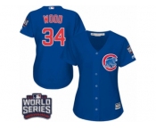 Women's Majestic Chicago Cubs #34 Kerry Wood Authentic Royal Blue Alternate 2016 World Series Bound Cool Base MLB Jersey
