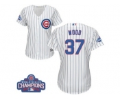 Women's Majestic Chicago Cubs #37 Travis Wood Authentic White Home 2016 World Series Champions Cool Base MLB Jersey