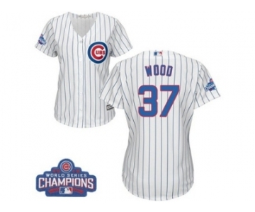 Women's Majestic Chicago Cubs #37 Travis Wood Authentic White Home 2016 World Series Champions Cool Base MLB Jersey