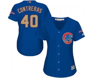 Women's Majestic Chicago Cubs #40 Willson Contreras Authentic Royal Blue 2017 Gold Champion MLB Jersey