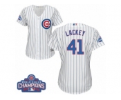 Women's Majestic Chicago Cubs #41 John Lackey Authentic White Home 2016 World Series Champions Cool Base MLB Jersey