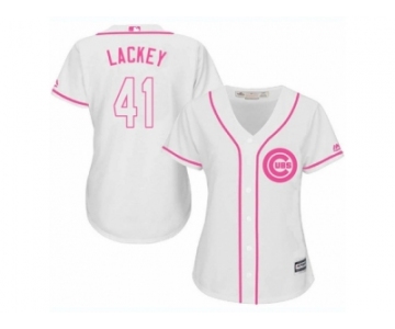 Women's Majestic Chicago Cubs #41 John Lackey Replica White Fashion MLB Jersey