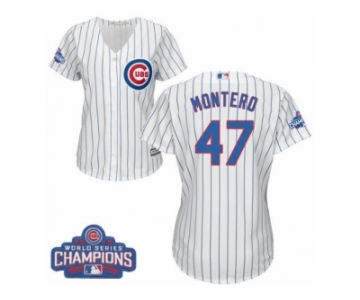 Women's Majestic Chicago Cubs #47 Miguel Montero Authentic White Home 2016 World Series Champions Cool Base MLB Jersey