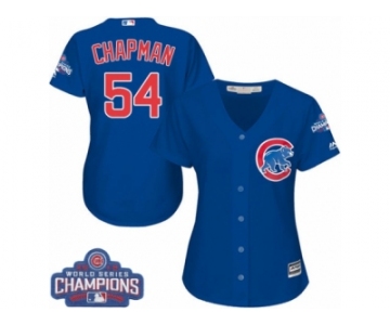 Women's Majestic Chicago Cubs #54 Aroldis Chapman Authentic Royal Blue Alternate 2016 World Series Champions Cool Base MLB Jersey