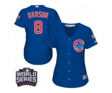 Women's Majestic Chicago Cubs #8 Andre Dawson Authentic Royal Blue Alternate 2016 World Series Bound Cool Base MLB Jersey