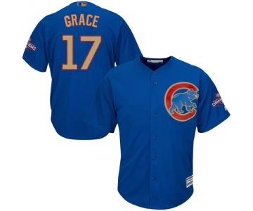 Youth Majestic Chicago Cubs #17 Mark Grace Authentic Royal Blue 2017 Gold Champion Cool Base MLB Jersey