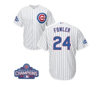 Youth Majestic Chicago Cubs #24 Dexter Fowler Authentic White Home 2016 World Series Champions Cool Base MLB Jersey