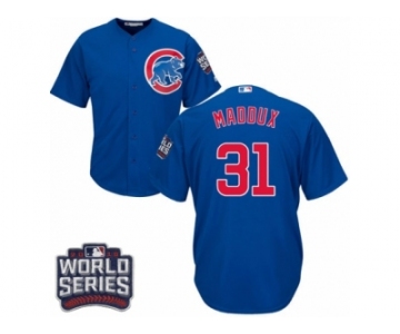 Youth Majestic Chicago Cubs #31 Greg Maddux Authentic Royal Blue Alternate 2016 World Series Bound Cool Base MLB Jersey