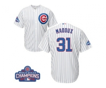 Youth Majestic Chicago Cubs #31 Greg Maddux Authentic White Home 2016 World Series Champions Cool Base MLB Jersey