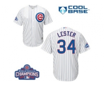 Youth Majestic Chicago Cubs #34 Jon Lester Authentic White Home 2016 World Series Champions Cool Base MLB Jersey