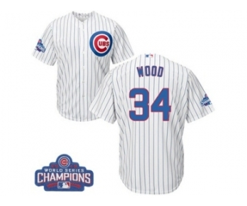 Youth Majestic Chicago Cubs #34 Kerry Wood Authentic White Home 2016 World Series Champions Cool Base MLB Jersey