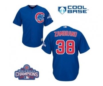 Youth Majestic Chicago Cubs #38 Carlos Zambrano Authentic Royal Blue Alternate 2016 World Series Champions Cool Base MLB Jersey