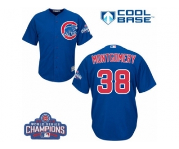Youth Majestic Chicago Cubs #38 Mike Montgomery Authentic Royal Blue Alternate 2016 World Series Champions Cool Base MLB Jersey
