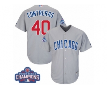 Youth Majestic Chicago Cubs #40 Willson Contreras Authentic Grey Road 2016 World Series Champions Cool Base MLB Jersey