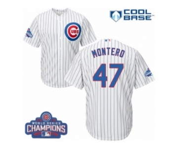 Youth Majestic Chicago Cubs #47 Miguel Montero Authentic White Home 2016 World Series Champions Cool Base MLB Jersey