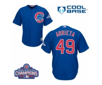 Youth Majestic Chicago Cubs #49 Jake Arrieta Authentic Royal Blue Alternate 2016 World Series Champions Cool Base MLB Jersey