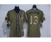 Women Majestic Baltimore Orioles #13 Manny Machado Authentic Green Salute to Service MLB Jersey