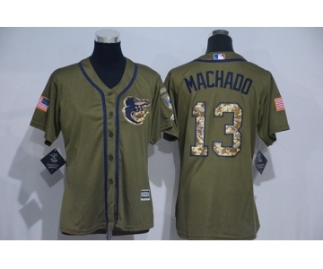 Women Majestic Baltimore Orioles #13 Manny Machado Authentic Green Salute to Service MLB Jersey