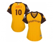 Women's Majestic Baltimore Orioles #10 Adam Jones Authentic Yellow 2016 All-Star American League BP Cool Base MLB Jersey