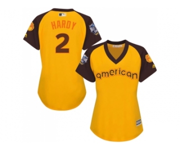 Women's Majestic Baltimore Orioles #2 J.J. Hardy Authentic Yellow 2016 All-Star American League BP Cool Base MLB Jersey