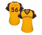 Women's Majestic Baltimore Orioles #56 Darren O'Day Authentic Yellow 2016 All-Star American League BP Cool Base MLB Jersey